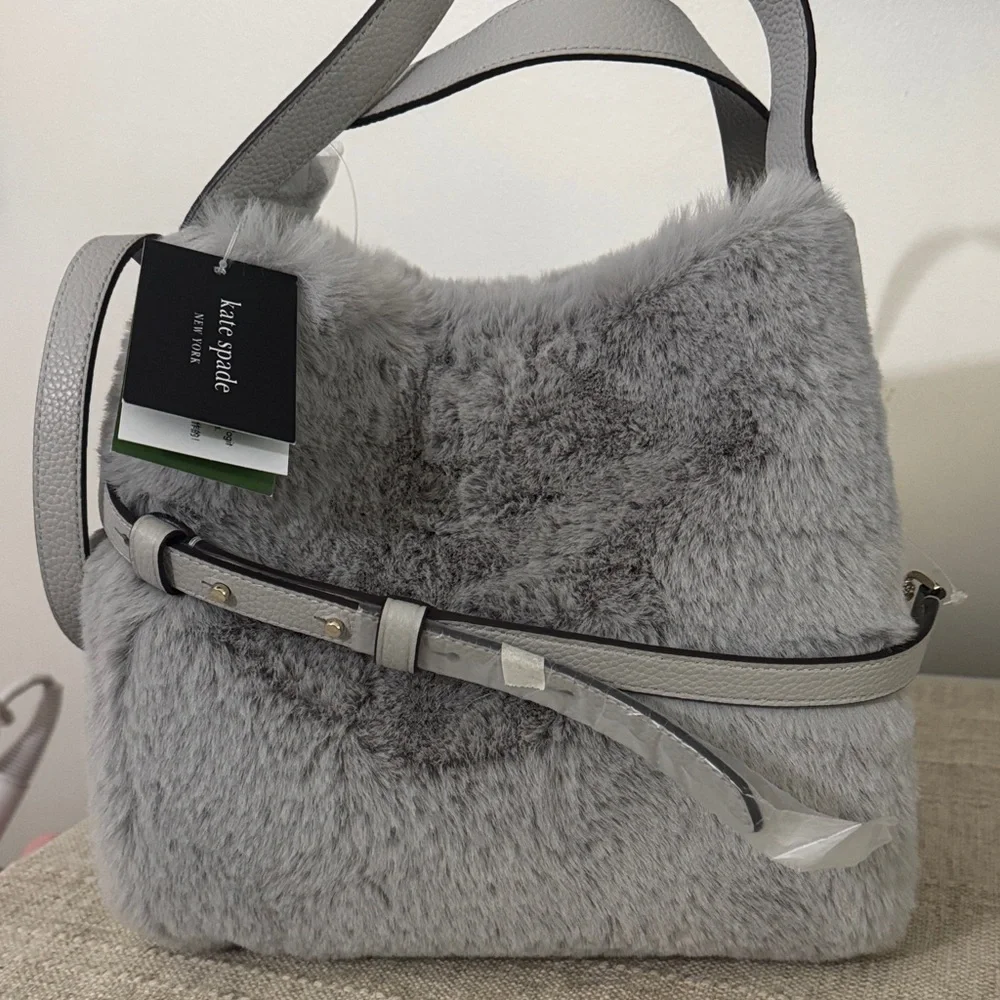 Kate Spade Gray Faux Fur knot Bag - Picture 3 of 7